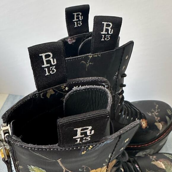 R13 Black Floral Double Stack Platform Lace-Up Boots size US 8 EU 38 - Picture 2 of 13